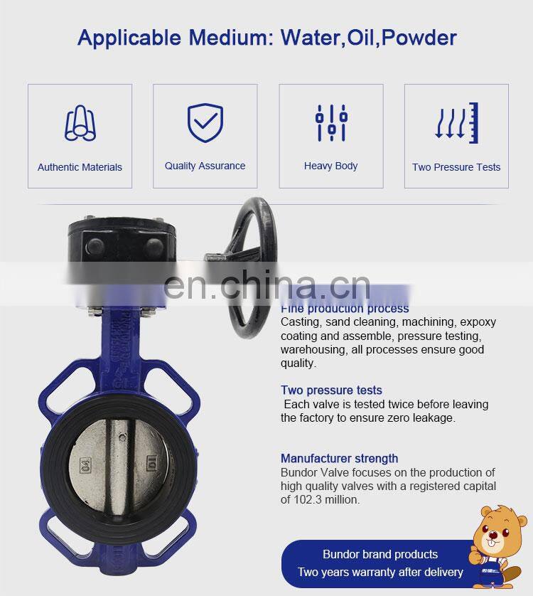 Bundor ANSI PN10 cast iron worm gear concentric wafer butterfly valve for sea water