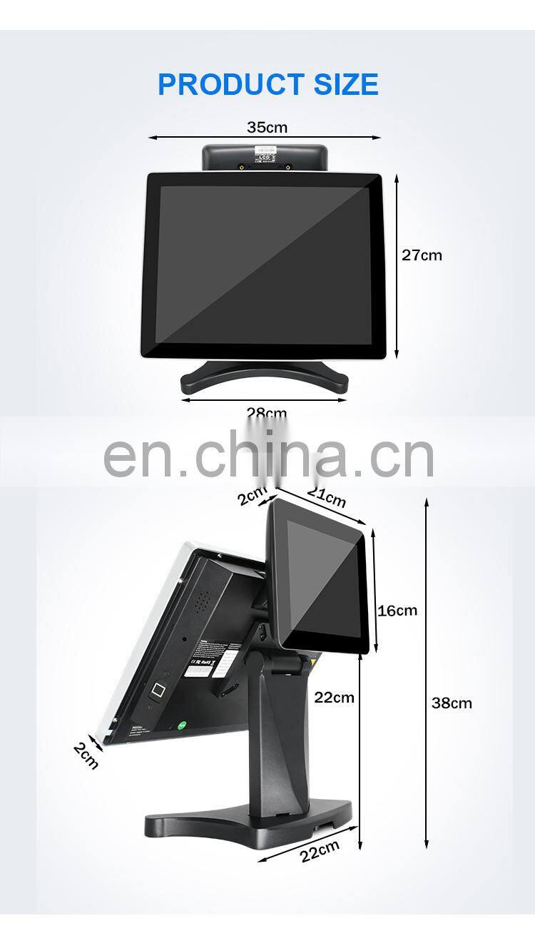15'' Capacitive touch screen all in one POS with 8inch customer display system/cash register/cashier POS machine