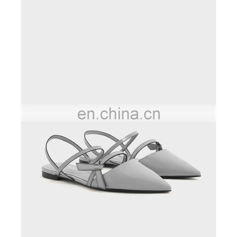 New arrival latest stylish design women  front knot tie sling back pointed toe flat ladies sandals shoes