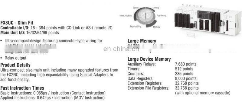 For high speed, high functionality, and expandability Mitsubishi plc control unit FX3U-2HC