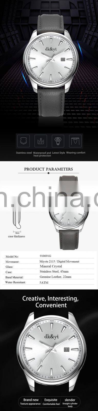 Wholesale Black Dial 5ATM Waterproof Men Hand Watch OEM Japan Movt Fashion Wristwatch Leather Strap Watch