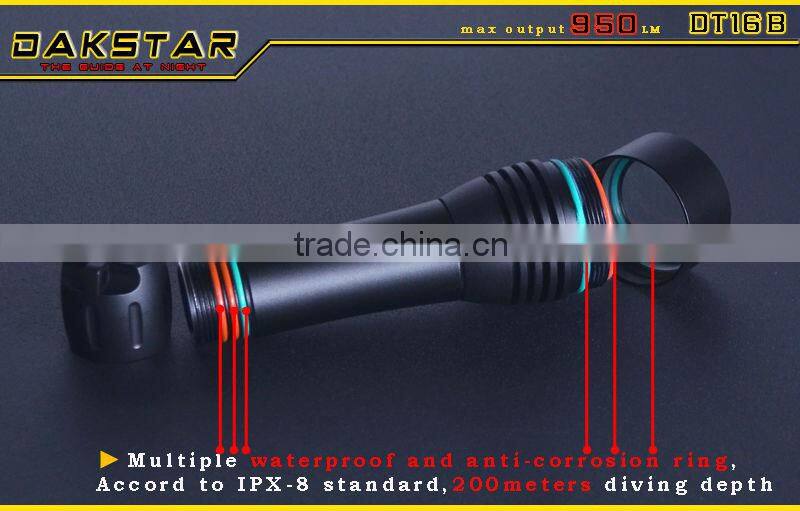 DAKSTAR DT16B CREE XML T6 LED 950LM 18650 IPX8 Rechargeable Scuba Diving Devices