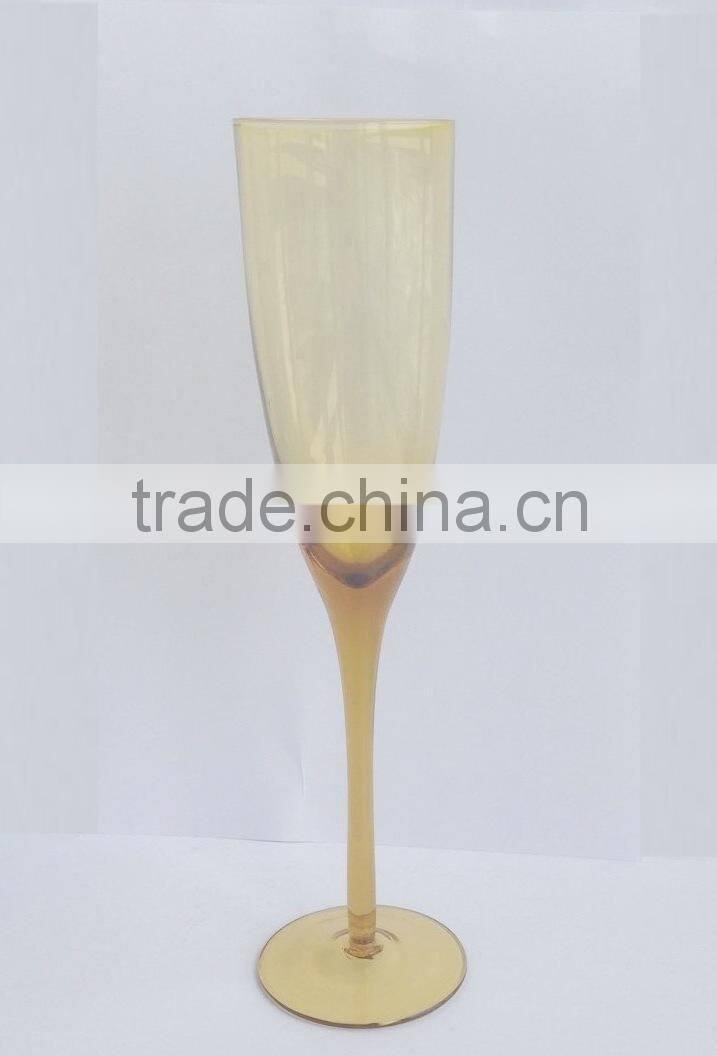 Wine glass with colored stem, yellow champagne glass, red wine glass