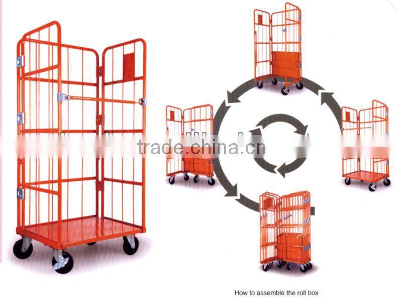 Foldable logistic warehouse steel wire rolling cage cart