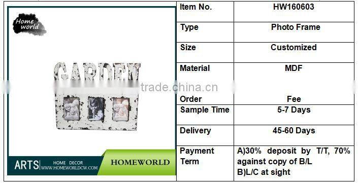 Nice distressed MDF wall hanging three sided baby photo frame