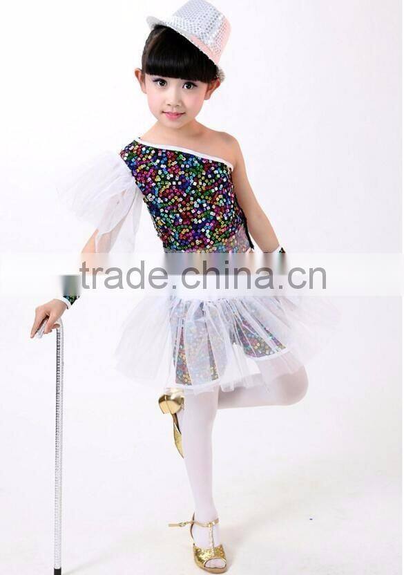 2016 Wholesale colorful Kids Girls Jazz Dance performance Costume fashion sequined Children Performance ballroom dancing dresses