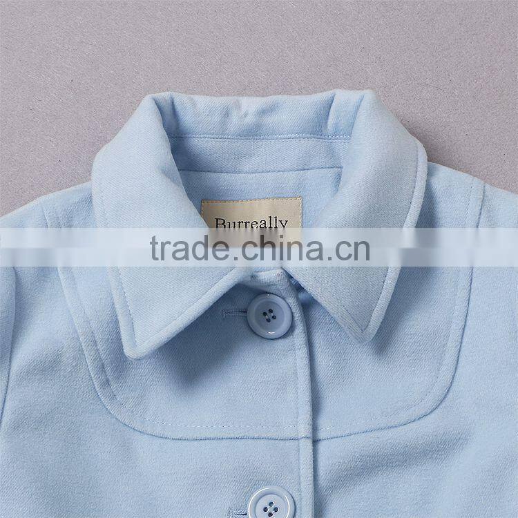 2014 hot selling slim fit high quality brands fashion woolen breasted crystal blue coat women G167