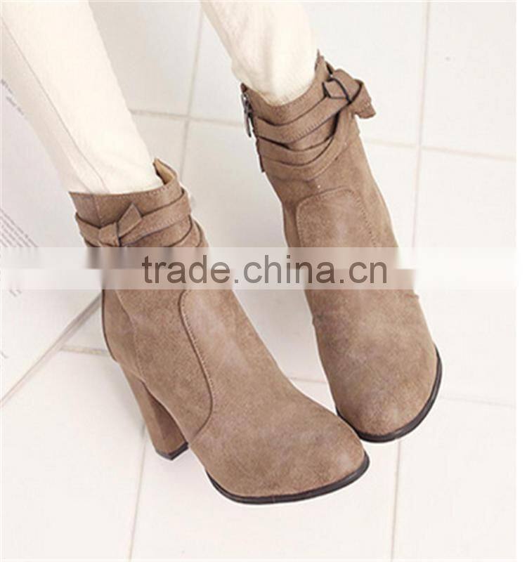 New arrival high heel ladies suede ankle gray european button ankle boots shoes
