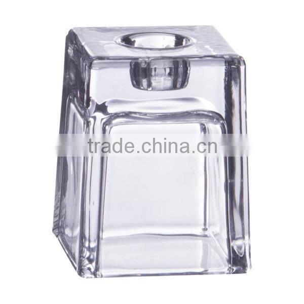 Hand pressed crystal glass square candle cup for votive.