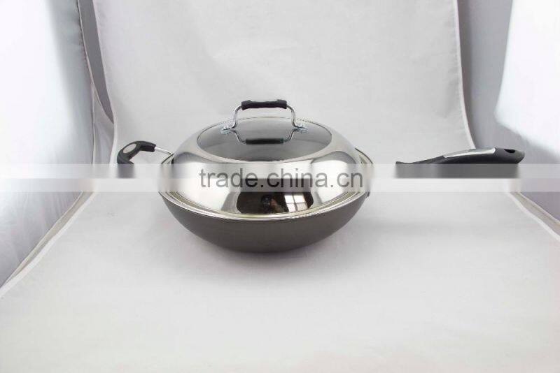 Wholesale Aluminum forged/pressed non-stick wok pan with stainless steel lid