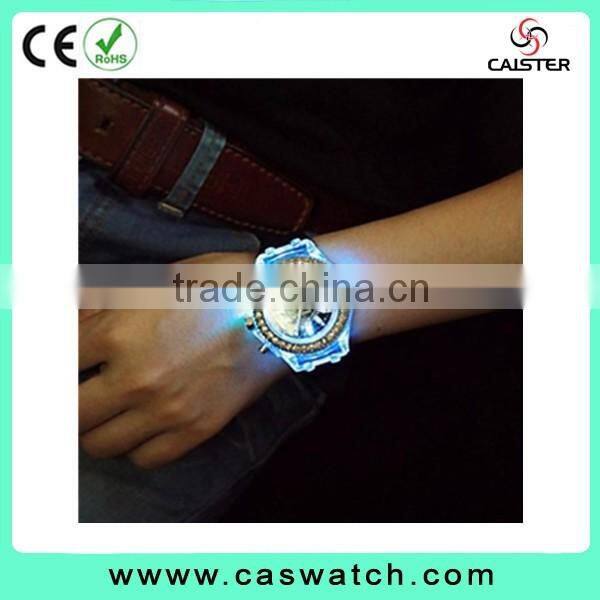 Hot fashion crystal watch silicone watches band flashing lights watch alibaba china