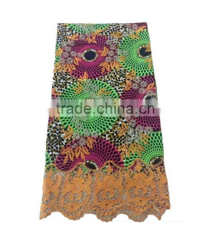 wax holland printed fabric with embroidered design guipure cord lace in guangzhou