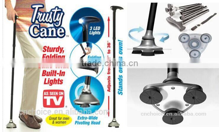 2014 adjustable aluminum retractable trusty walking cane with led light