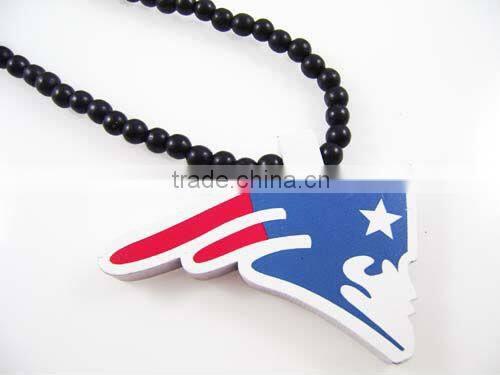 Wooden New England Patriots Pendant Piece 36" Bead Chain Good Wood Style