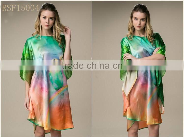 beach 100%satin silk women popular one size kaftan dress