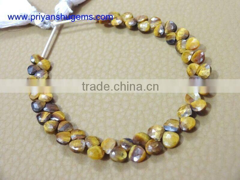 Yellow Tiger's eye Micro 4-5 mm Faceted Heart shape Briolette Beads AAA Grade quality gemstone product