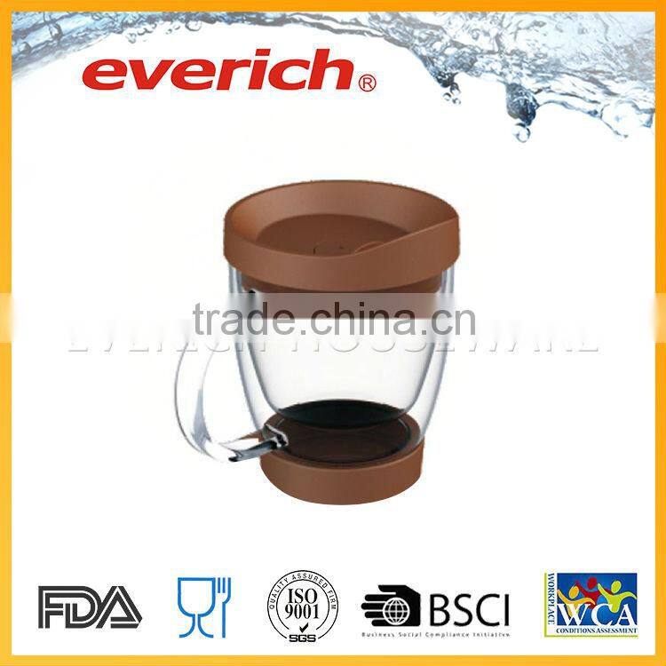 Top Quality Easy to Carry Unique Design Silicone Grip Double Wall Glass Cup