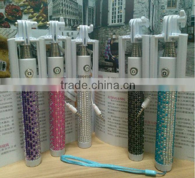 2015 zoom fashion selfie stick top quality unique design bling selfie stick