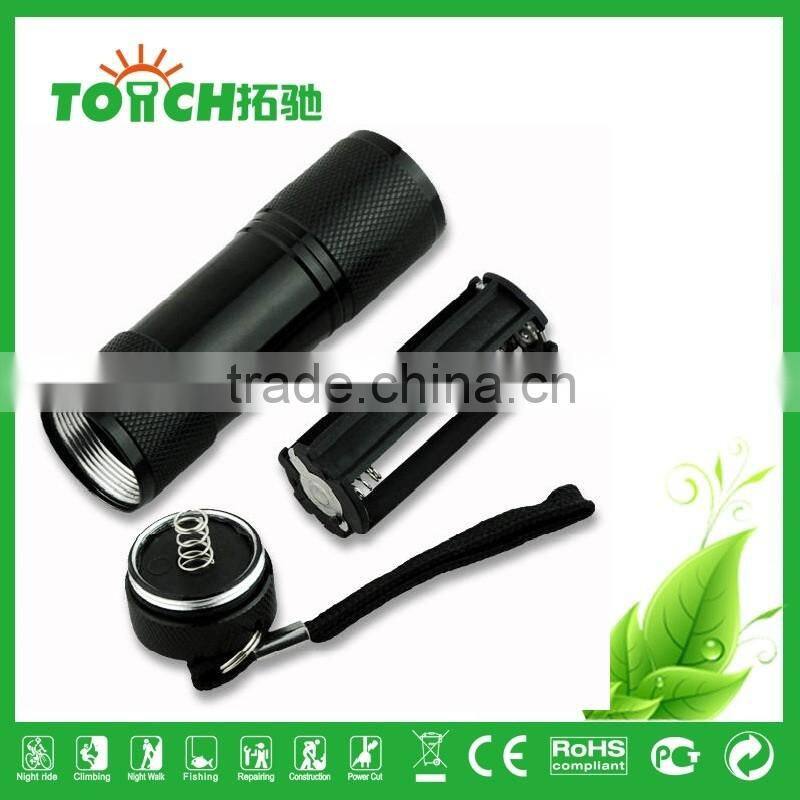 9 leds flash light Black Hiking Camping Mini 9-LED Super bright Torch Lamp Flashlight linterna for AAA battery