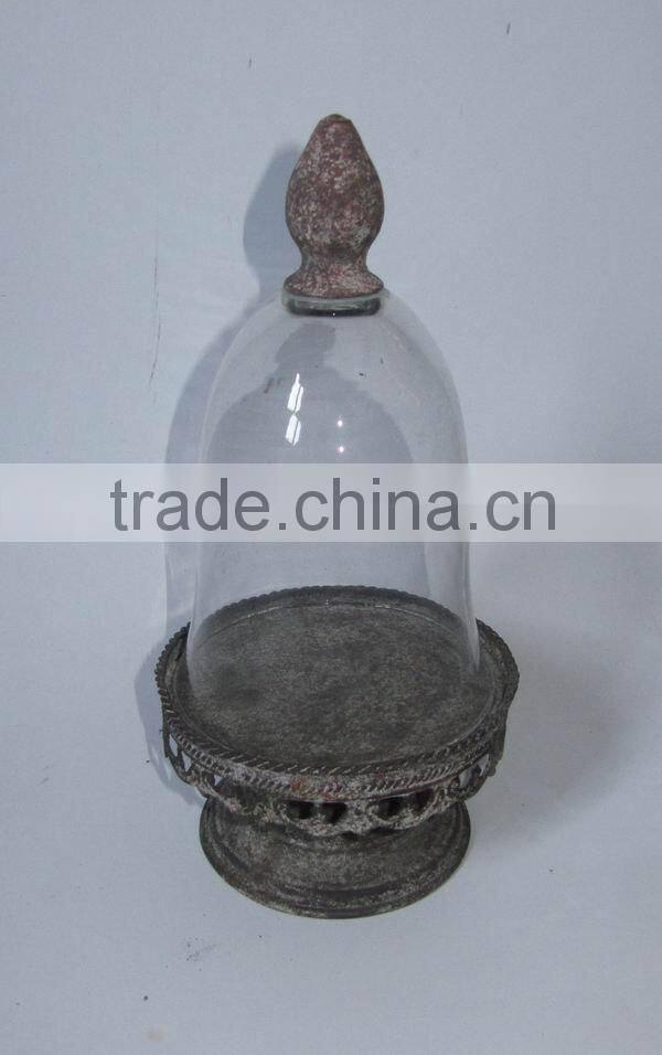 8009482MC-2-Antique Rustic Metal and Glass Holder