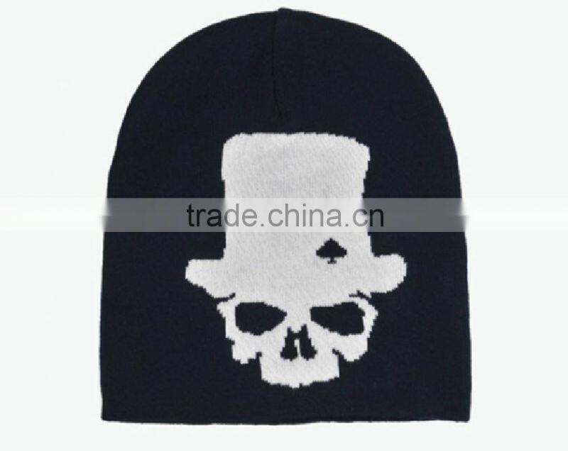 flat embroidery black hip-hop knitted beanie hat