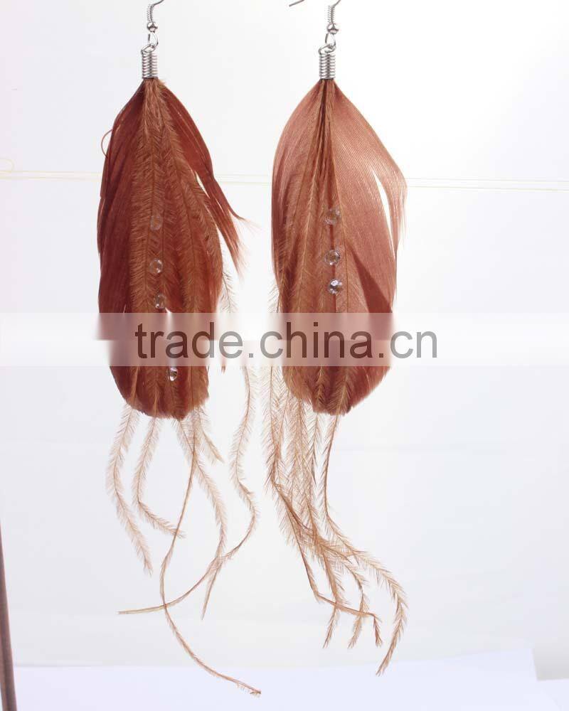 Sky blue Long feather earring with cheap feather dangle drop earring for girls wholesale