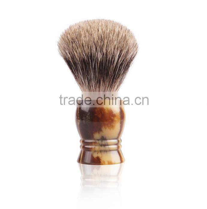 Cosmetic badger hair shaving brush with resin handle