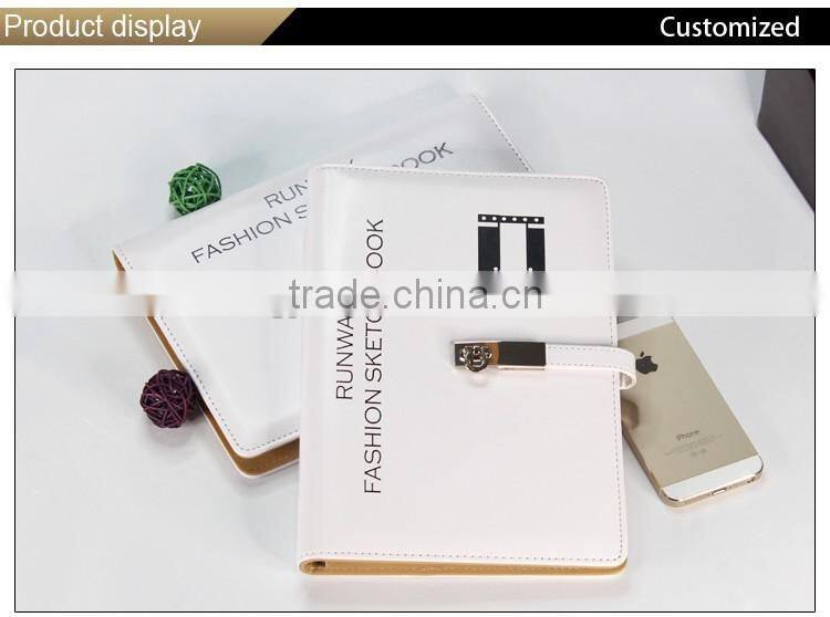 Fashion printed logo white color pu loose leaf organizer