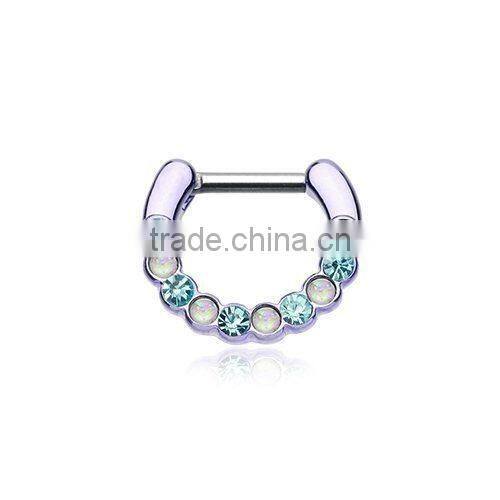 Opal Septum Clicker Aqua Nose Belly Nipple Ring