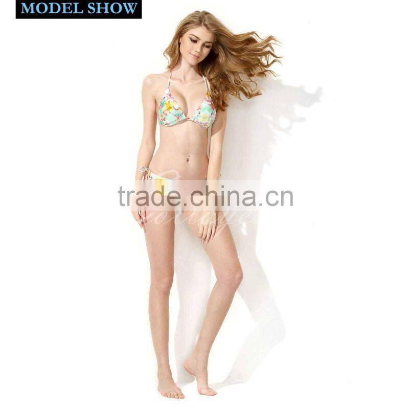 New Sexy 2016 Colloyes Bikini Swimsuit Floral Triangle Top with Classic Cut Bottom