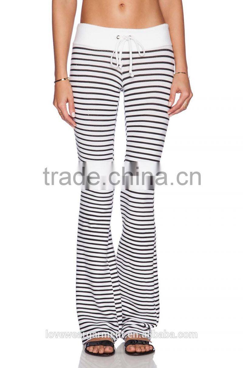 Womens white black striped bell bottom pants in wholesale