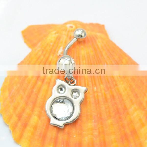 high quality surgical steel owl navel belly rings body piercing jewelry owl navel piercing with crystal