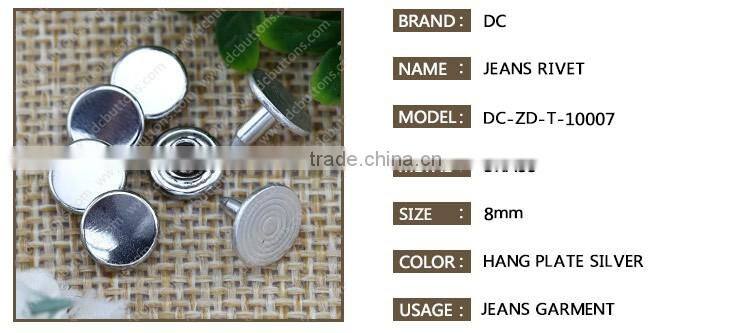 8MM shiny silver hang plating brass garment rivet
