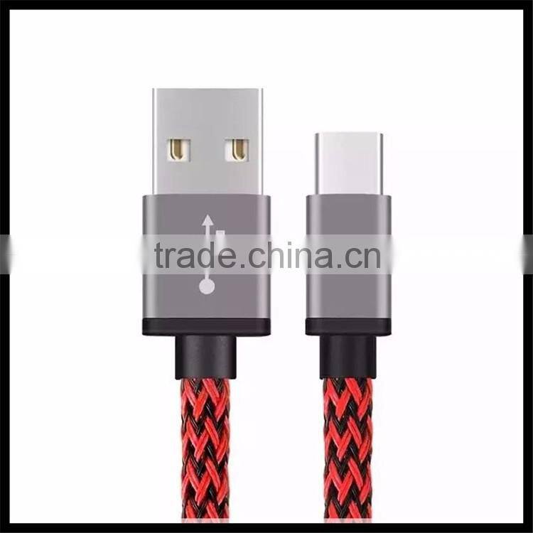2016 Quick Charge Braided Aluminum Alloy Data Line Type-C to USB 2.0 Cable