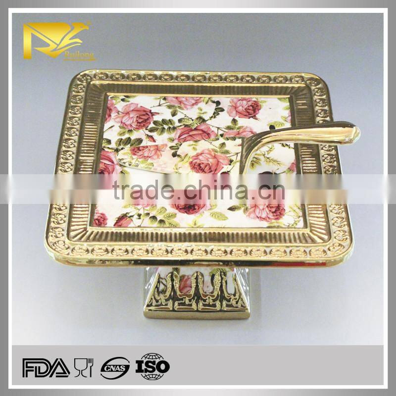 china supplier gold ceramic dessert containers, dessert plate holder