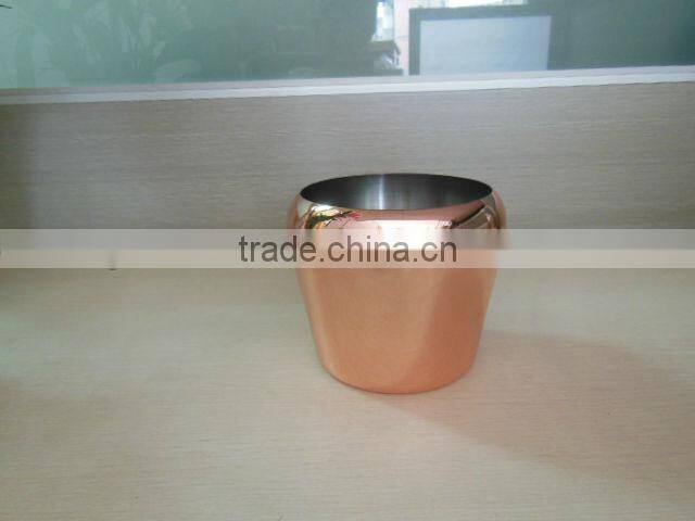 Stainless steel cocktail ice bucket with lugs finished in coppler plated