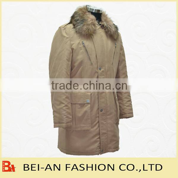 mens padded coat with fake fur collar trimming