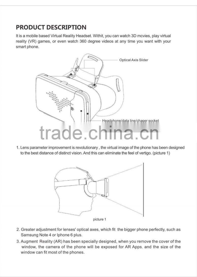 silicone 3D VR GLASSES virtual reality headset box case mobile VR headcase with button key