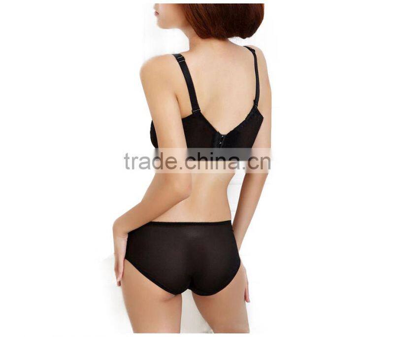 2015 New Style 3-Breasted Push Up Bra Flower Lace Side Sexy Women Underwear Bra Set