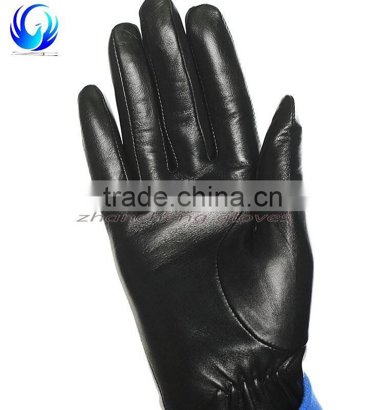 Women soft black serving goatskin leather touch gloves