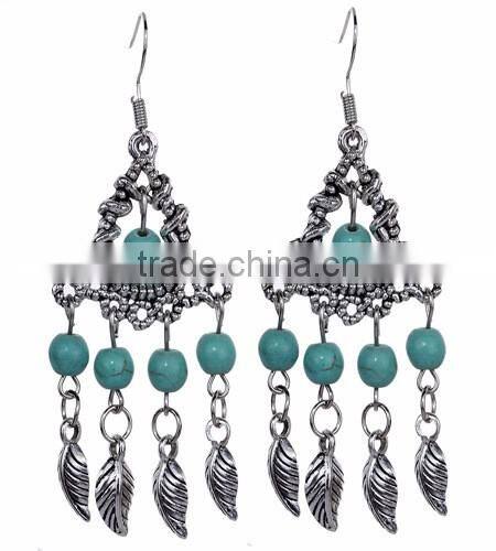 Retro national wind jewelry tassel leaves pendant earrings turquoise earrings ebay Home selling for OEM / ODM