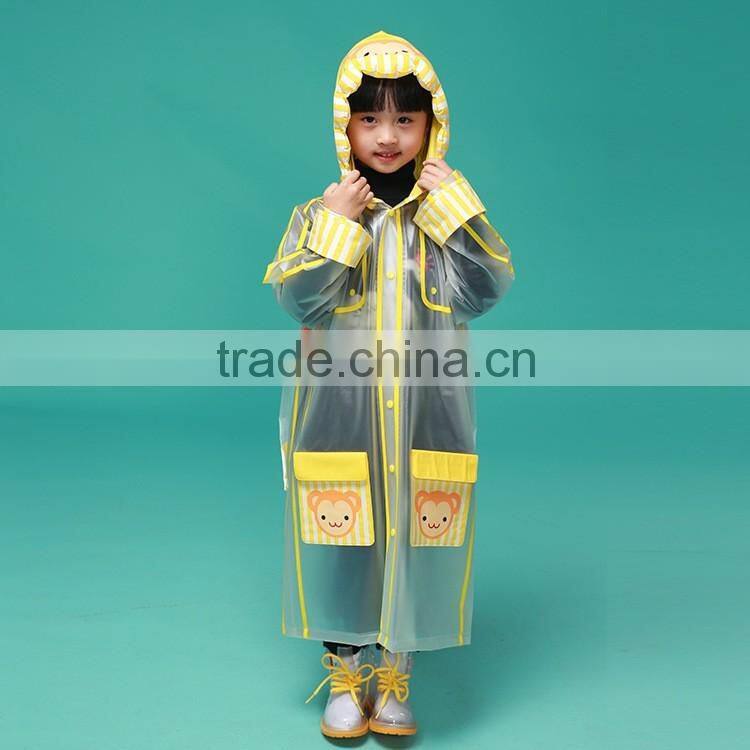 2016 promotional wholesale high quality lovely hooded pvc raincoats for boys