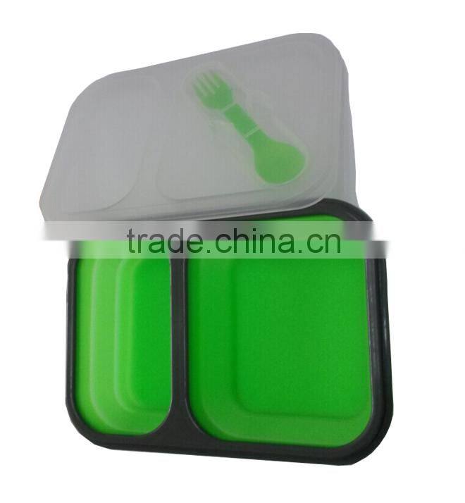 Microwave Oven Safe Silicone Collapsible Snack Box Dual two compartment Lunch box food container travel bowl
