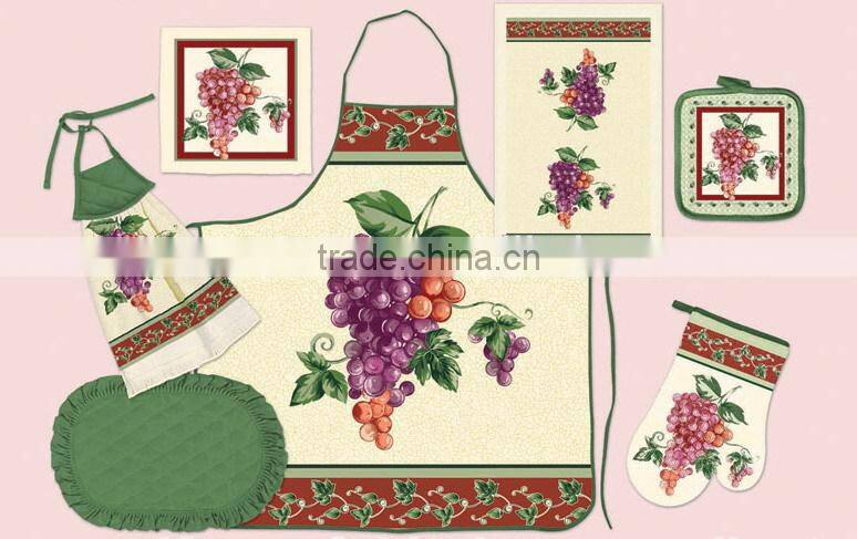 silk screen pigment printing vintage style apron set with chinese hot pot set