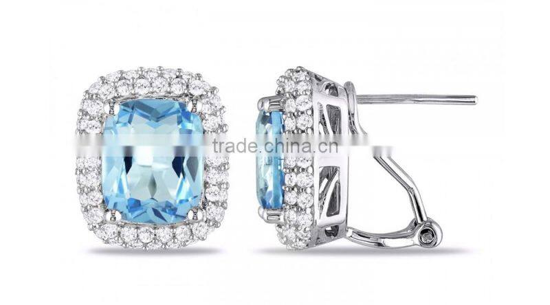 square silver earings, blue stone 925 silver earrings with zircone