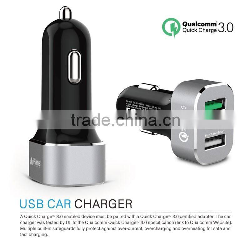 Factory offer Quick Charge 3.0 Car Charger 2 Port 30W Aluminium Rohs CE