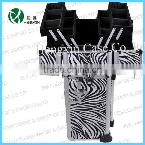 Zebra Aluminum trolley beauty case rolling train Makeup Cosmetic Case Hair Style Lockable Box