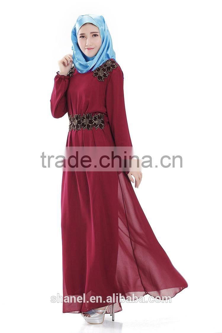 high quality chiffon muslim abaya dress appliqued islamic women clothing