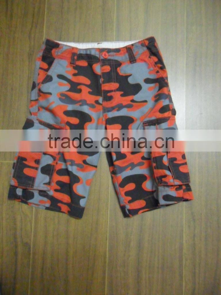 Custom 100% cotton canavas marine camouflage print knee long boy short pant