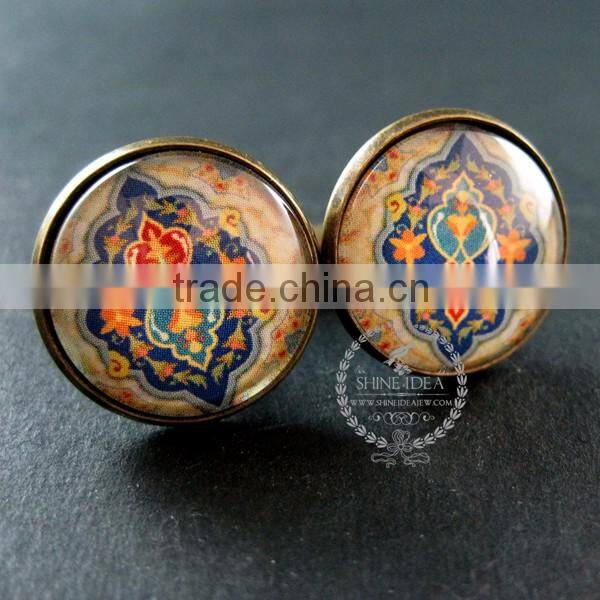 20mm vintage style antiqued bronze morocco style art collage glass cabochon round cufflinks fashion wedding cuff link 6600046